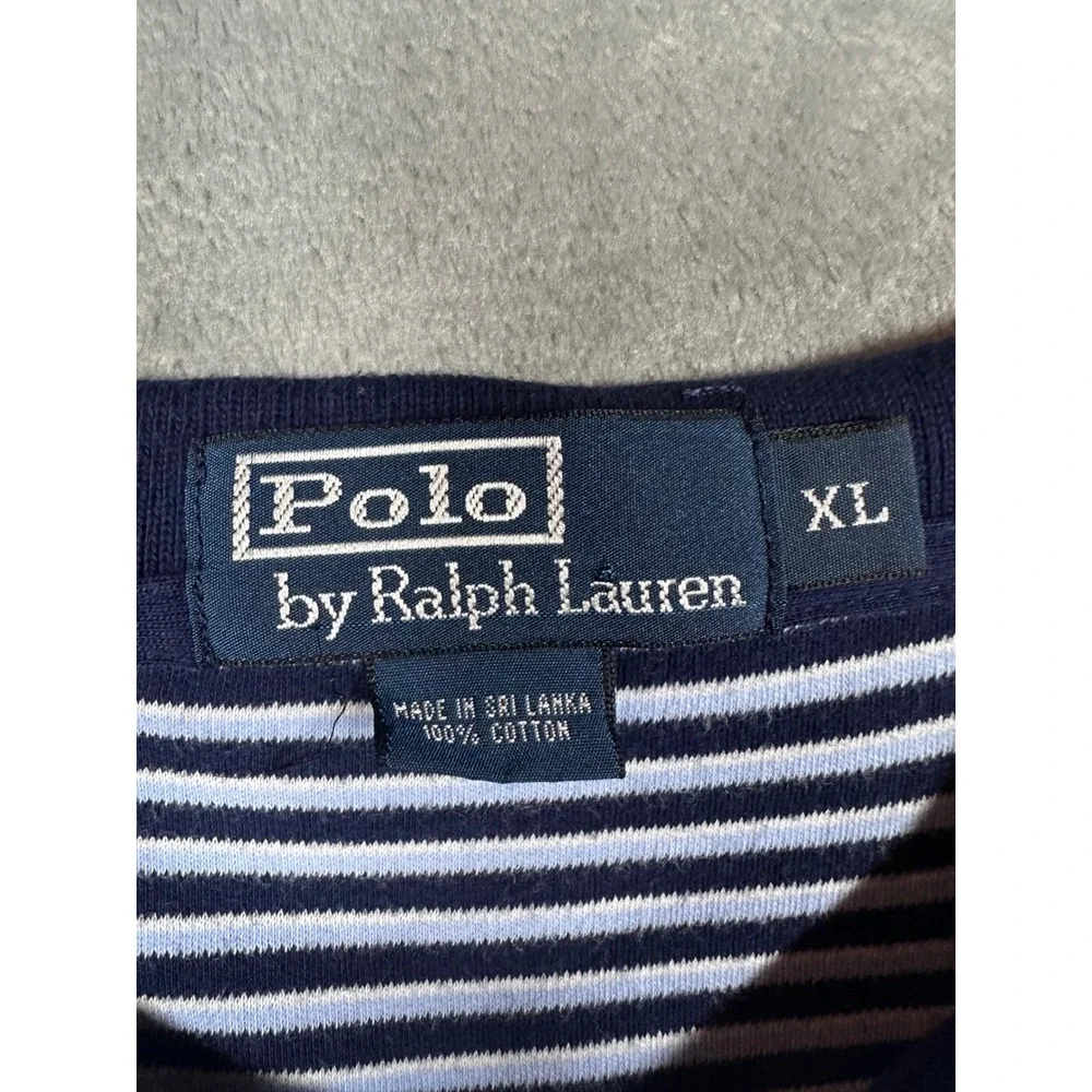 Polo‎ Ralph Lauren Mens XL Striped Polo Shirt Navy Blue Orange Pony Cotton